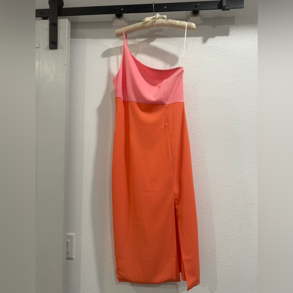 Perfect summer dress! Pink & orange midi, one shoulder strap & front leg slit